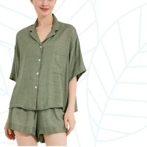 Green Linen Blend Pajama Set